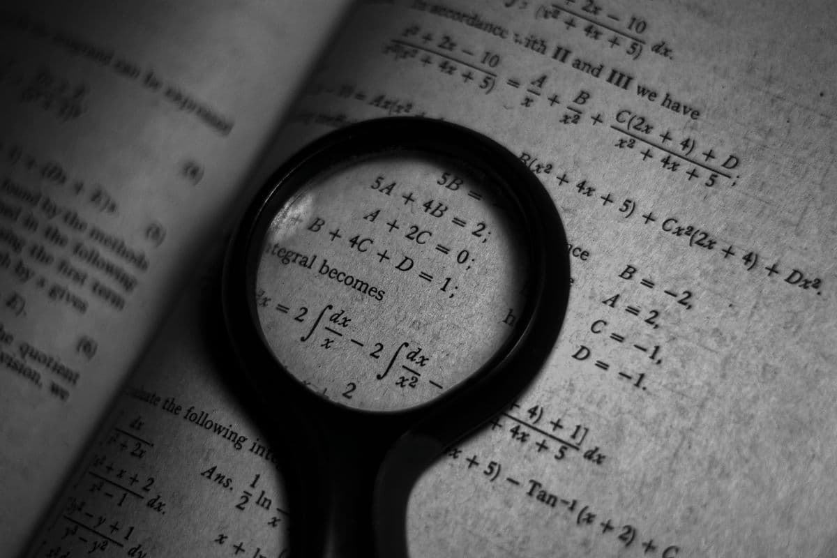 Mathematical equations viewed through a magnifying glass